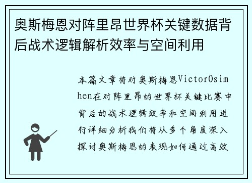 奥斯梅恩对阵里昂世界杯关键数据背后战术逻辑解析效率与空间利用 奥斯梅恩对阵里昂世界杯关键数据背后战术逻辑解析效率与空间利用